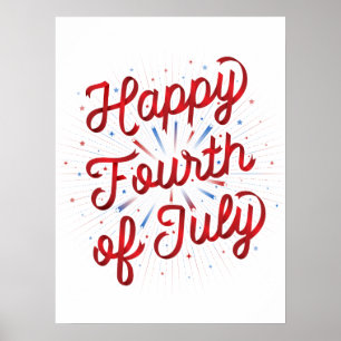 Affiche 4 juillet (18x24) gradient rouge heureux
