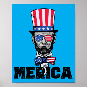 Affiche 4 juillet Abe Lincoln Amérique Bzr Drôle Enfants