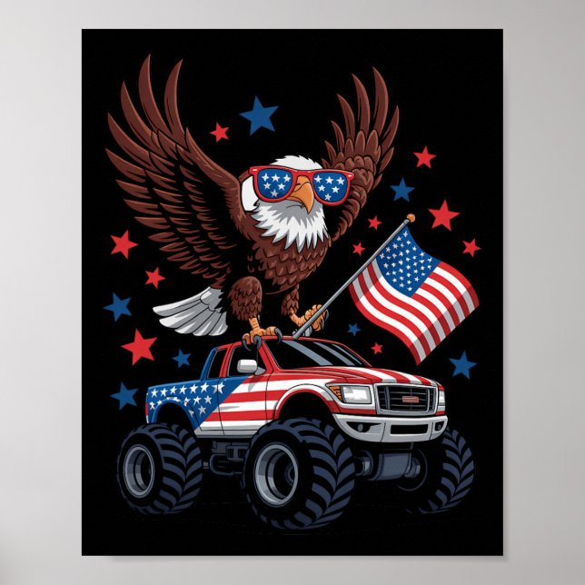 Affiche 4 juillet Aigle Bald Sur Le Camion Monster Drapeau (Devant)