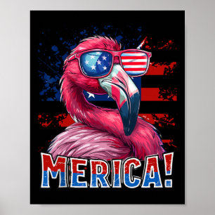 Affiche 4 juillet Amérique Flamant rose Drapeau américain