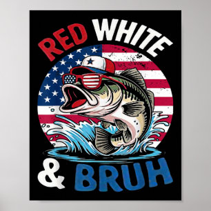 Affiche 4 juillet Amérique Rétro Pêche Patriotique Rouge W