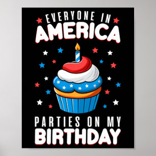 Affiche 4 juillet Anniversaire Fête Garçon Fille 4 Juillet