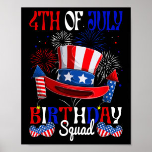 Affiche 4 juillet Anniversaire Squad Us Drapeau Feu d'arti