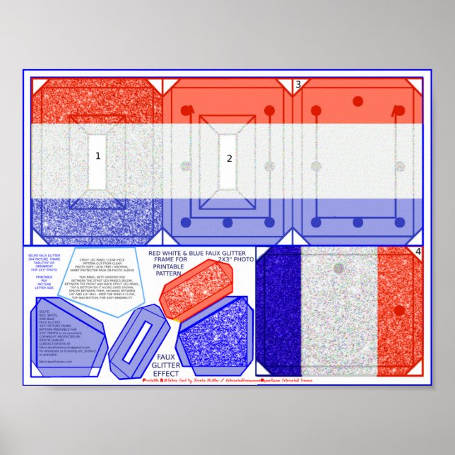 Affiche 4 juillet Artisanat Selfie Frame Rouge Blanc Bleu  (Devant)