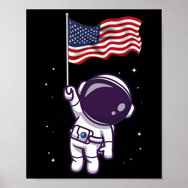 Affiche 4 juillet astronaute américain Drapeau américain F (Devant)