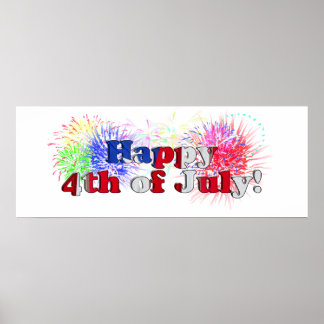 Affiche 4 juillet avec feux d'artifice