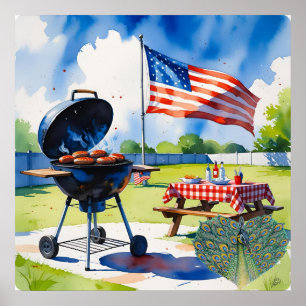 Affiche 4 juillet barbecue Fête Grill