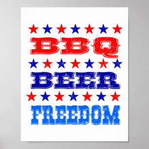 Affiche 4 juillet Bbq Beer Freedom Shirt America Fière Ame