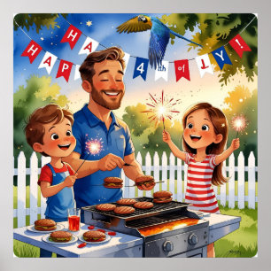 Affiche 4 juillet BBQ" Cartographie Famille & Sparklers
