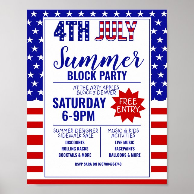 Affiche 4 Juillet bloc d'été fête de petite entreprise (Devant)