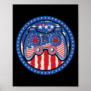 Affiche 4 juillet Boys American Flag Video Game Controll