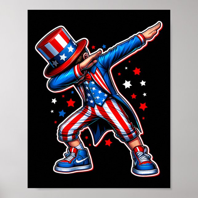 Affiche 4 juillet Cool Dabbing Boy American Flag Patriot (Devant)