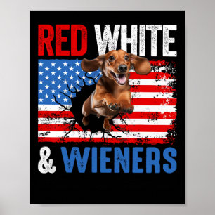 Affiche 4 juillet Dachshund Chien Chemise Rouge Blanc Et W