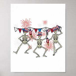 Affiche 4 juillet Danser Skeletons Drôle Patriotique Homme