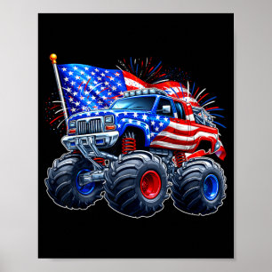 Affiche 4 juillet drôle de monster truck drapeau américain