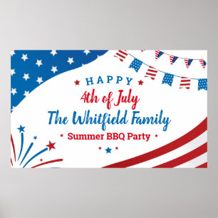 Affiche 4 juillet Famille Été BBQ Rouge Blanc Bleu