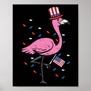 Affiche 4 juillet Flamant rose Us Drapeau Oiseau Patriotiq