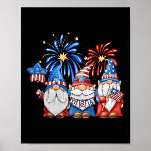 Affiche 4 juillet Gnomes américains célébrant l'indépendan