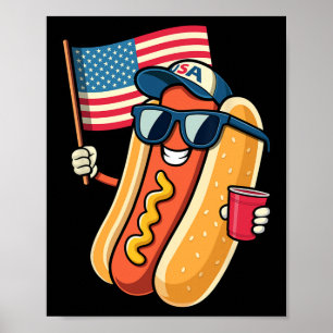 Affiche 4 juillet Hotdog Drôle Quatre Juillet Patriotique 