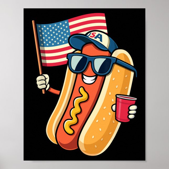Affiche 4 juillet Hotdog Funny Quatrième Juillet Patriotiq (Devant)