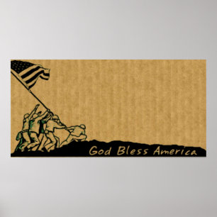 Affiche 4 juillet Iwo Jima Dieu bénisse l'Amérique