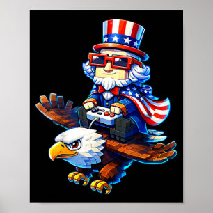 Affiche 4 juillet joueur patriote Oncle Sam Rétro Pixel