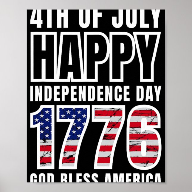 Affiche 4 juillet Joyeuse Fête de l'Indépendance 1776 Dieu (Devant)