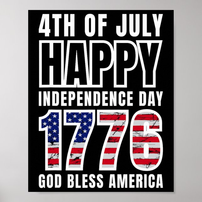 Affiche 4 juillet Joyeux Jour de l'Indépendance 1776 Dieu  (Devant)