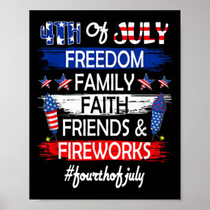 Affiche 4 juillet liberté famille amis feux d'artifice fie