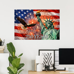 Affiche 4 juillet Liberty Eagle Feux d'artifice USA 250e
