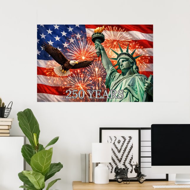 Affiche 4 juillet Liberty Eagle Feux d'artifice USA 250e (Bureau à domicile)