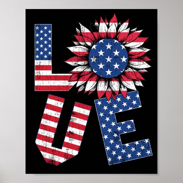 Affiche 4 juillet Love Sunflower Patriotique drapeau améri (Devant)