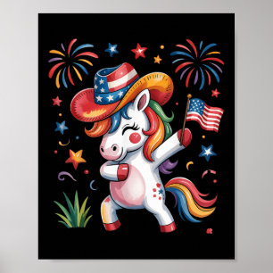 Affiche 4 juillet mignonne Unicorne Dab Rouge Blanc Bleu F
