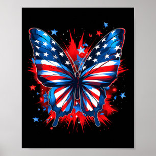 Affiche 4 juillet Papillon Usa Drapeau mignon Américaine F