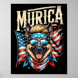 Affiche 4 juillet Patriotique drôle berger allemand 4 juil