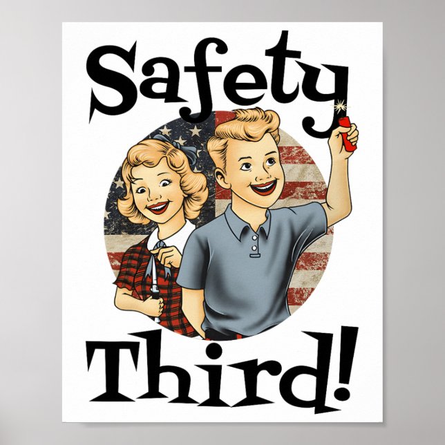 Affiche 4 juillet Patriotique Fireworks Safety Third Vinta (Devant)