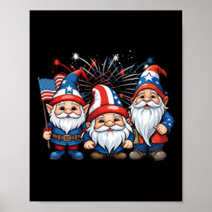 Affiche 4 juillet Patriotique Gnomes Drapeau Américain Usa