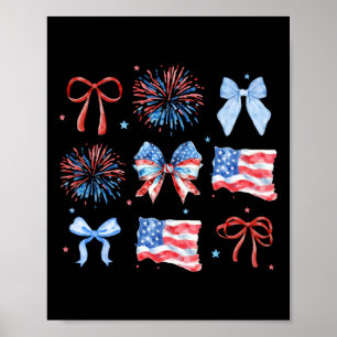 Affiche 4 juillet Rouge Blanc Bleu Coquette Bow Fireworks