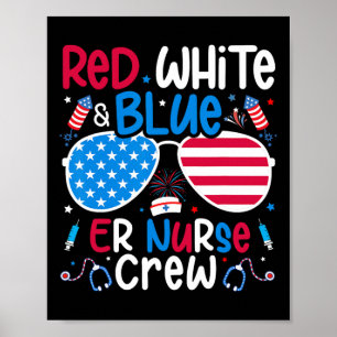 Affiche 4 juillet Rouge Blanc Bleu Er Infirmière Équipage 