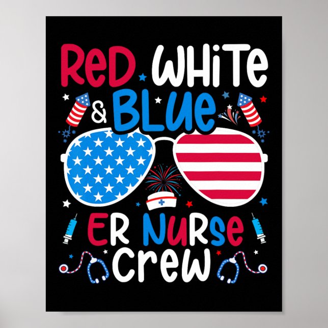 Affiche 4 juillet Rouge Blanc Bleu Er Infirmière Équipage  (Devant)