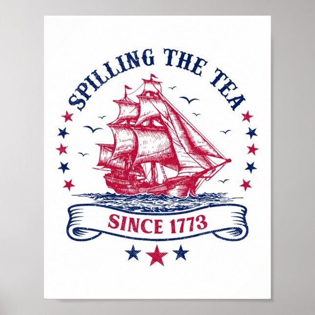 Affiche 4 Juillet Spilling The Tea 1773 Drôle Amérique (Devant)