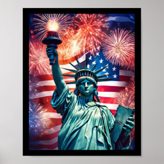 Affiche 4 juillet Statut Patriotique De Liberté Drapeau Am