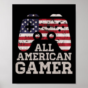 Affiche 4 Juillet Tous Américain Gamer Patriot Hommes Garç