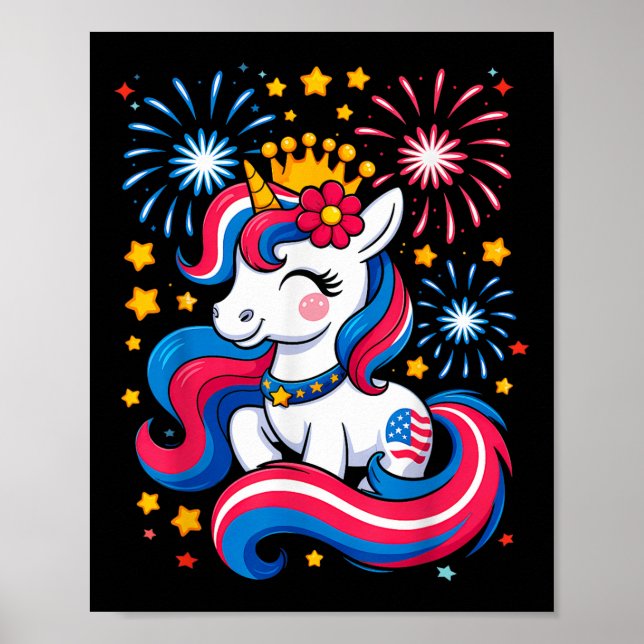 Affiche 4 juillet Unicorn Girls Enfants Toddler mignonne A (Devant)