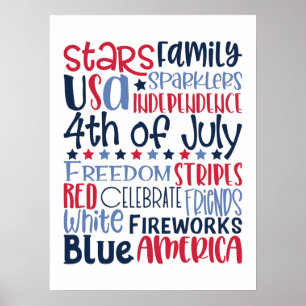 Affiche 4 juillet USA Rouge Blanc Bleu Moderne Typographie