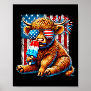 Affiche 4 juillet Vache Popsicle Feu d'artifice Usa Americ