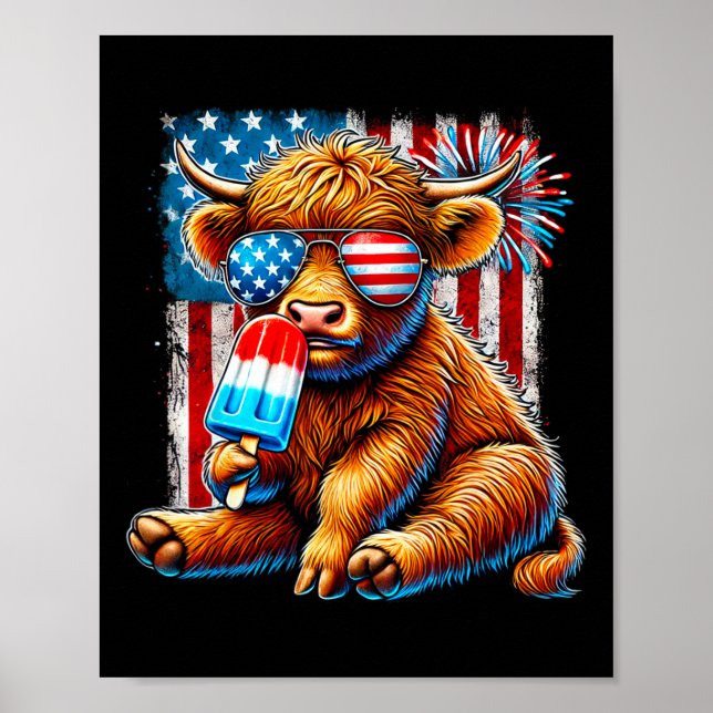 Affiche 4 juillet Vache Popsicle Feu d'artifice Usa Americ (Devant)