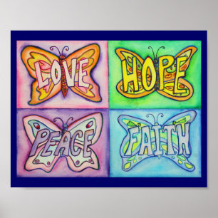 Affiche 4 Mots Papillon Ailes Art Inspirationnel Peinture