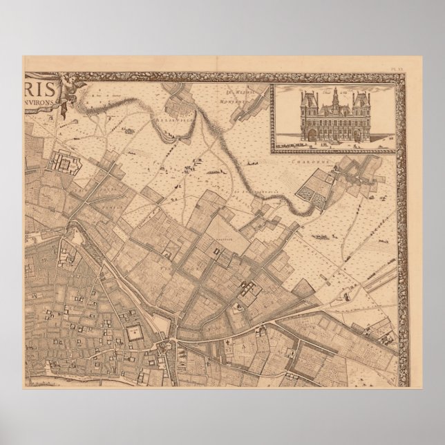 Affiche 4 Panneaux Sepia de Rochefort Paris Plan 2 (Devant)