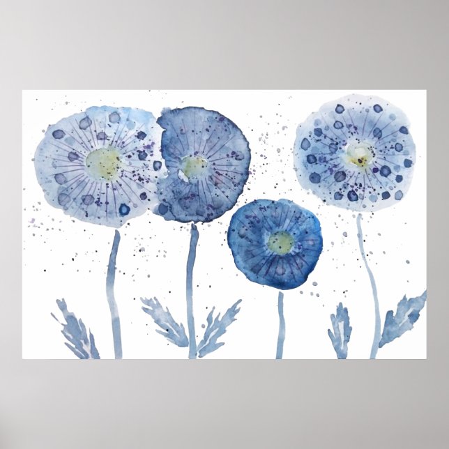 Affiche 4 peinture abstraite de pissenlit indigo (Devant)